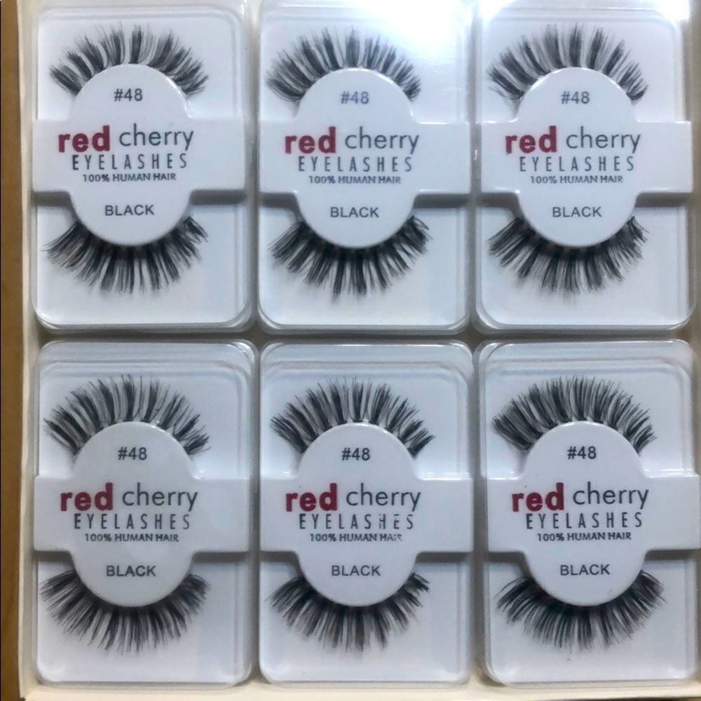 Box of 12 Lashes 100% Human Hair red Cherry #48